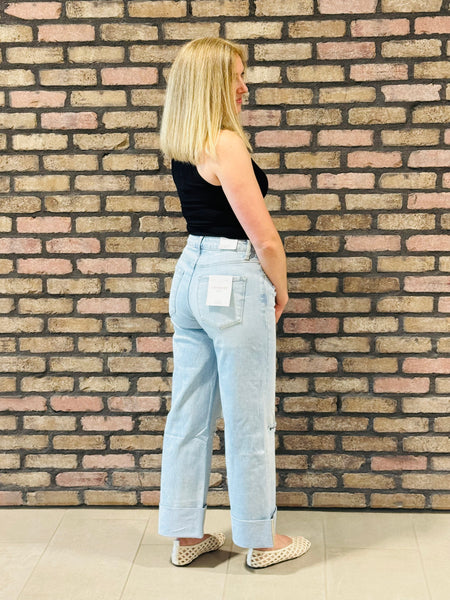 Distressed Detail Wide Leg Jeans - Light Wash