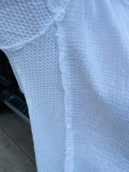 Henley Neck Double Gauze Top - White