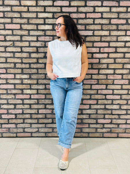 Sleeveless Denim Top - White
