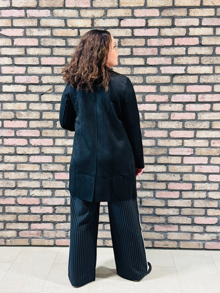 Open Front Faux Suede Jacket - Black