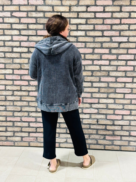 Waffle Washed Cardigan - Black
