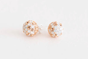 Crystal Ball Earrings - Rose Gold & Opal 10mm