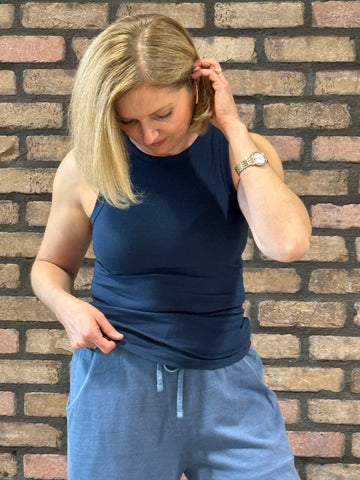 Ribbed Crewneck Tank Top - Navy
