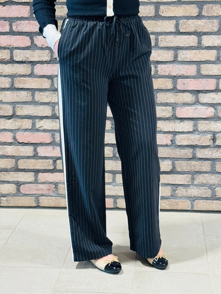 Striped Side Stripe Pants - Black