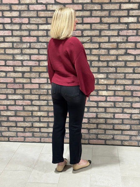 Boat Neck Balloon Sleeves Sweater - Cabernet