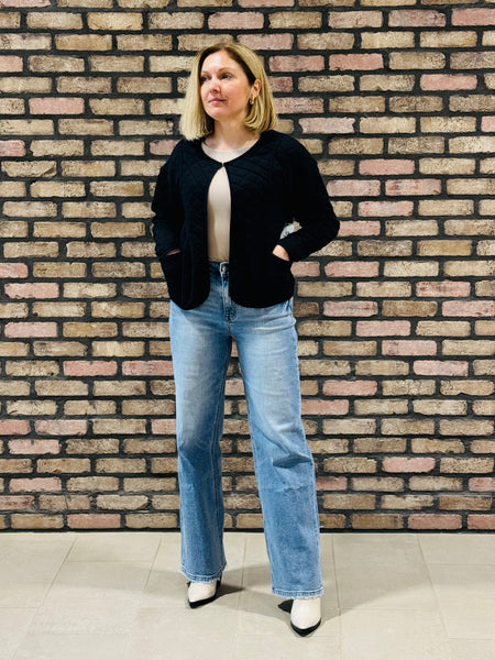 Quilted Open Jacket - Black