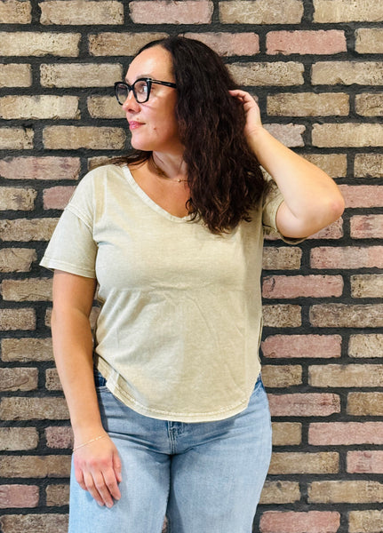 Washed Scoop Neckline Tee - Mocha