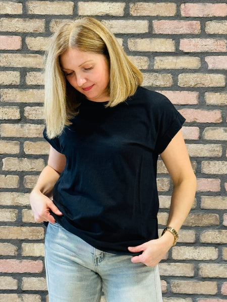 Folded Short Sleeves Tee - Black