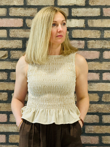 Striped Smoked Blouse - Light Khaki