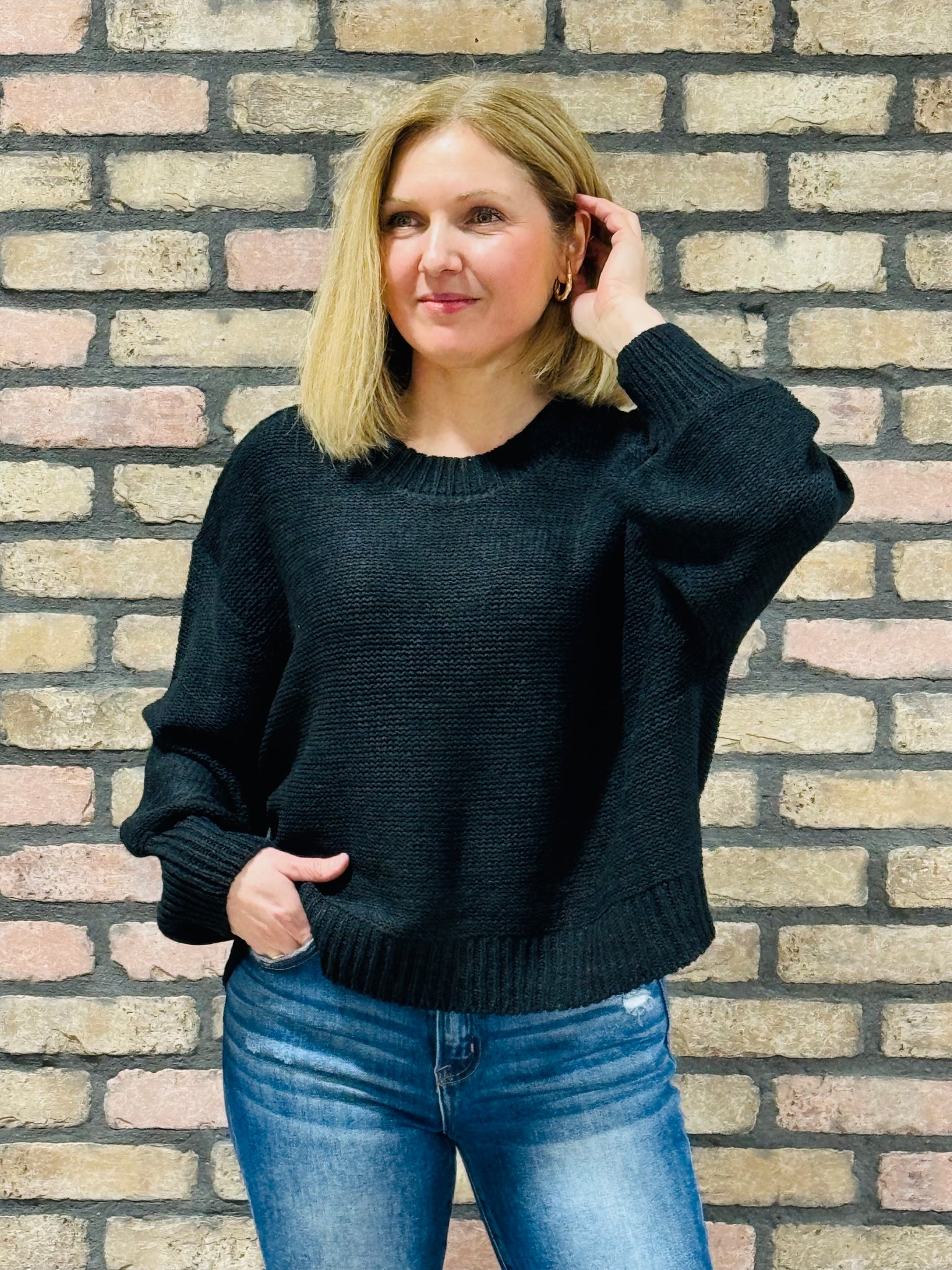 Oversized Balloon Sleeves Sweater - Black