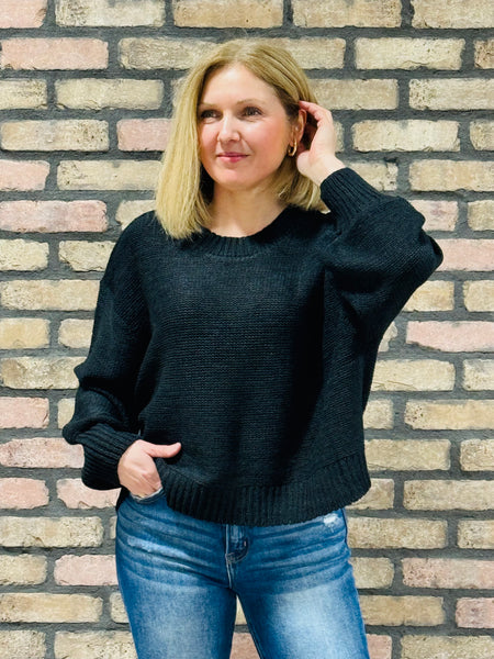 Oversized Balloon Sleeves Sweater - Black