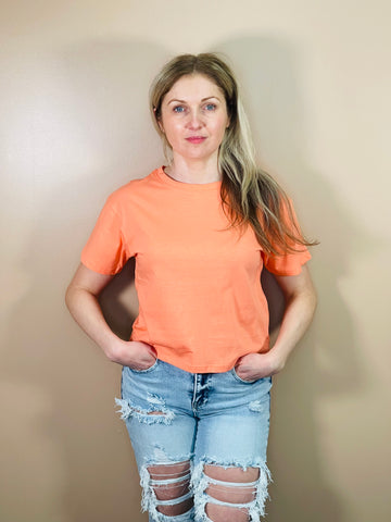 Cotton Cropped Tee - Coral