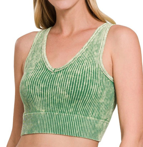 2 Way Neckline Ribbed Tank Top - DK Green