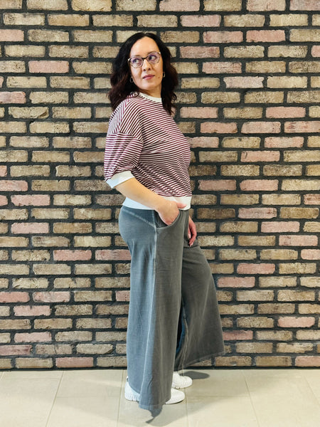 Striped Contrast Trim Top - Cabernet