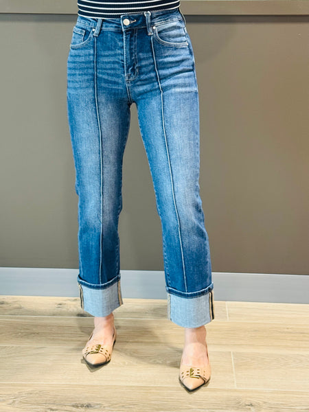 Pintuck Detailed Straight Jeans - Medium Wash