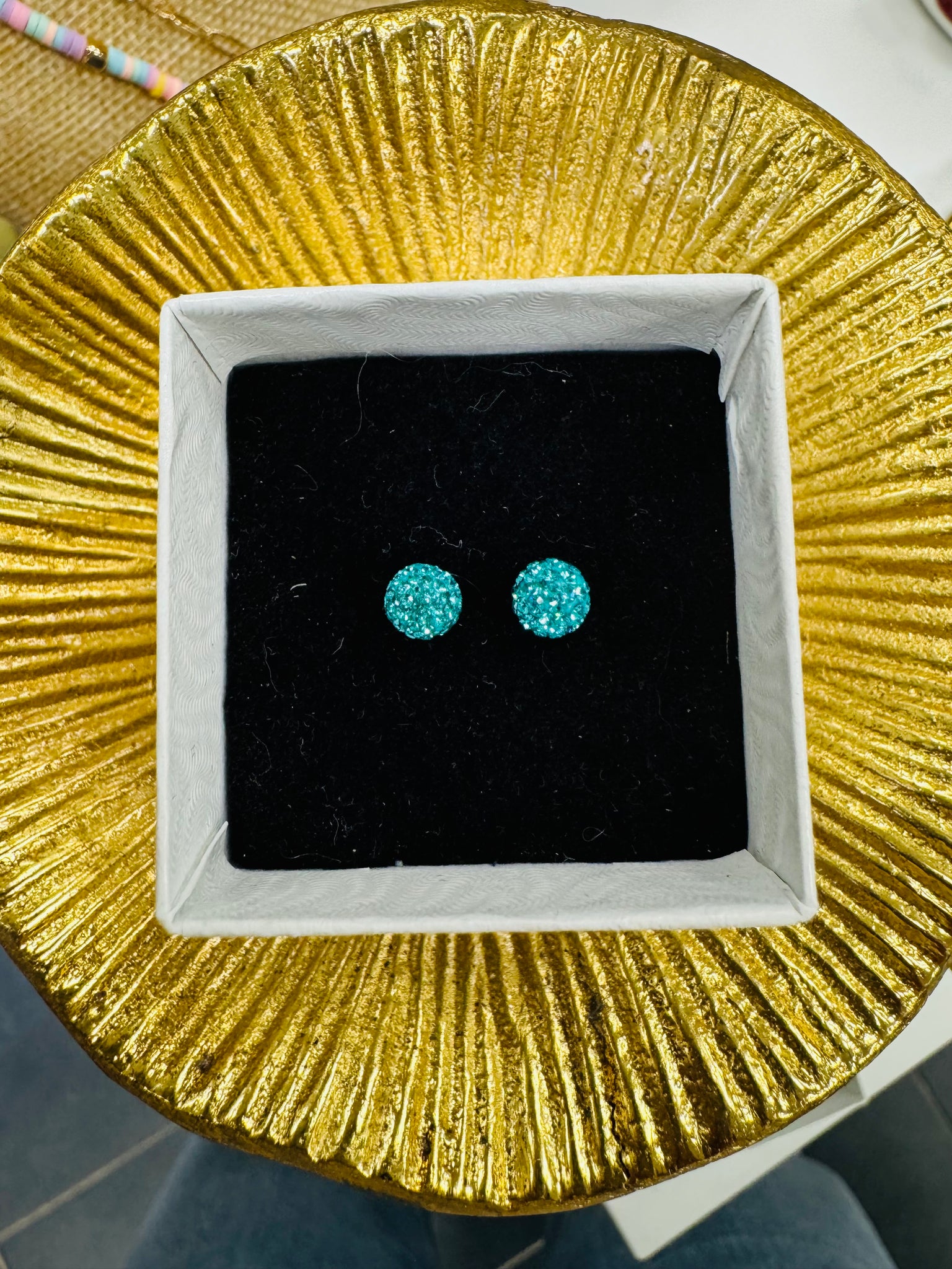 Crystal Ball Earrings - Teal 6mm