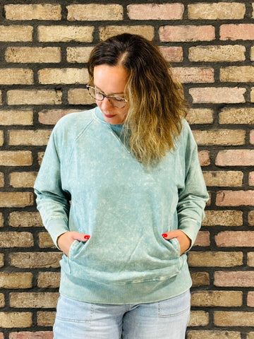 Acid Wash French Terry Pullover - Ash Blue