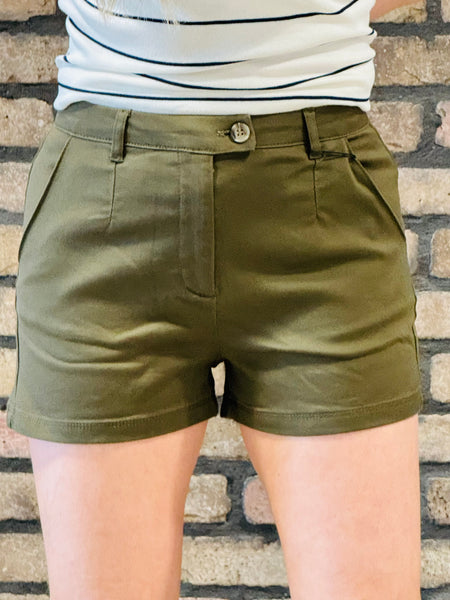 High Waisted Stretch Shorts - Olive
