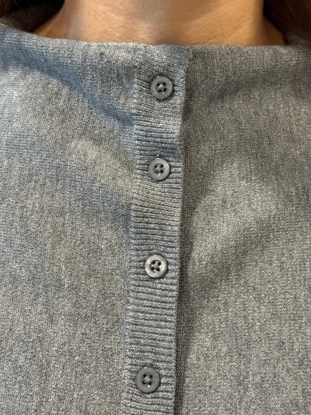 Boat Neck Cardigan Sweater - Heather Grey