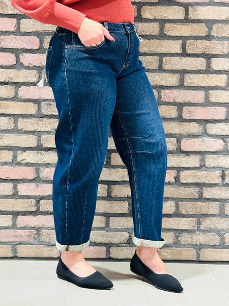 Textured Barrel Jeans - Dark Wash