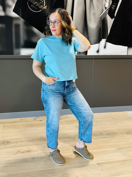 Cotton Cropped Tee - H LT Teal