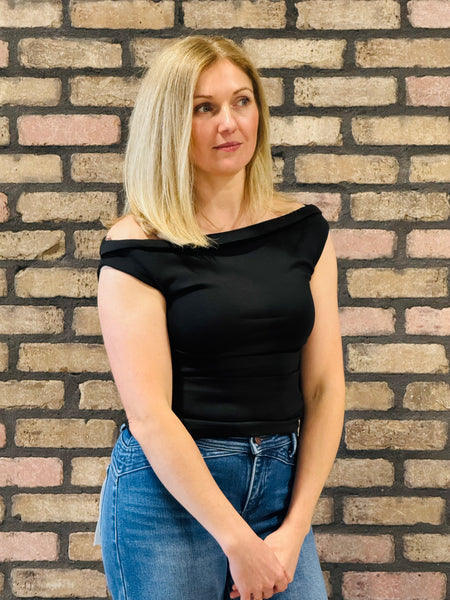 Off-Shoulder Ruched Detail Top - Black