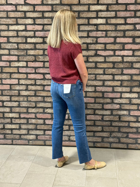 Split Neckline Drop Shoulder Top - Maroon