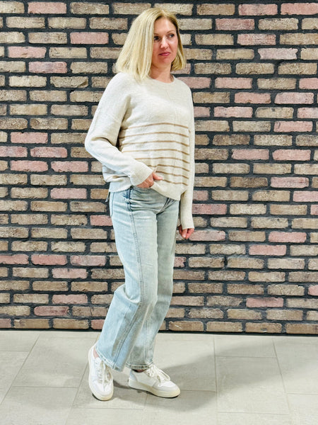 Striped Front Seam Sweater - Khaki