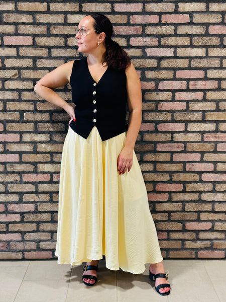 Pleated Midi Skirt - Butter Yellow