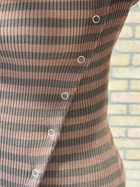 Striped Diagonal Snaps Top - Chocolate