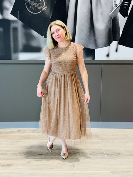 Polka Dot Chiffon Dress - Mocha