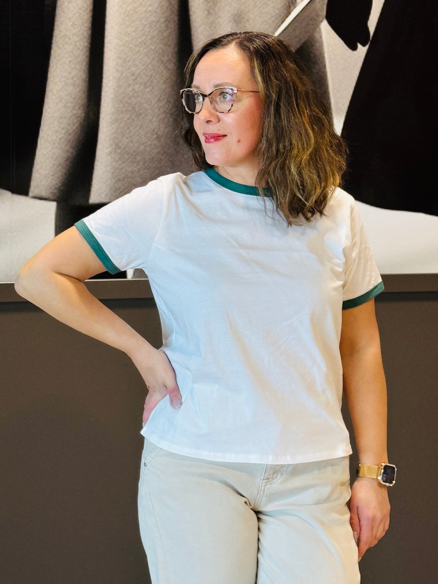 Contrast Binding Tee - Hunter Green
