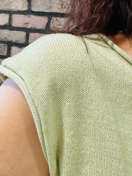 Drop Shoulder Knit Sweater - Light Olive