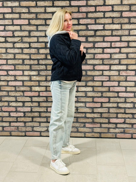 Hooded Contrast Jacket - Black