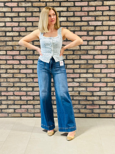 Tummy Control Pintuck Jeans - Medium Wash