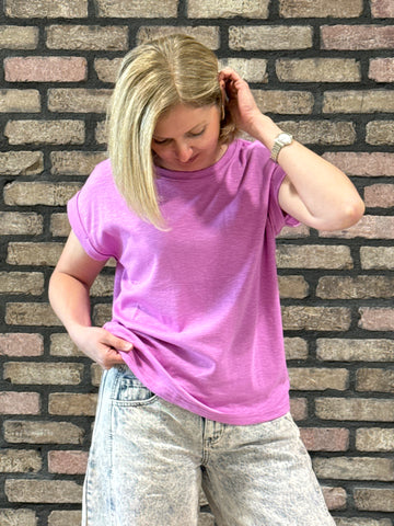 Cotton Modal Slub Sleeve Tee - Bright Mauve