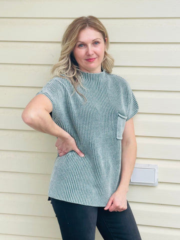 Washed Mock Neck Sweater - Ash Jade