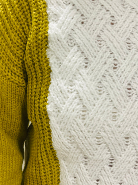 Weave Pattern Sweater - Ivory/Camel/Olive