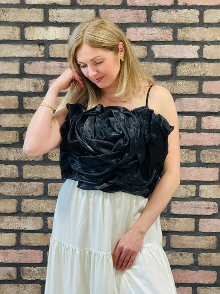 3D Flower Decor Cami Top - Black