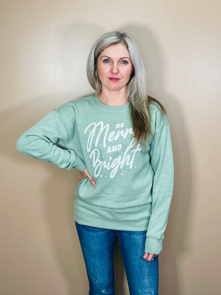 BE MERRY AND BRIGHT Graphic Sweatshirt - Loden Frost