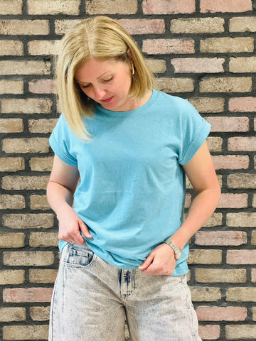Folded Short Sleeves Tee - Blue Grey