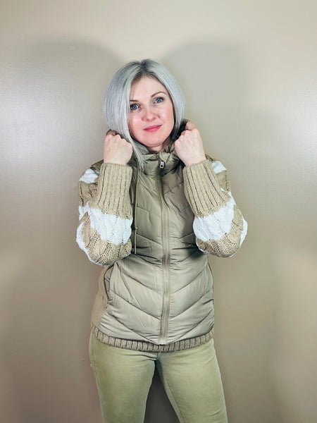 Hooded Puffer Vest - Taupe