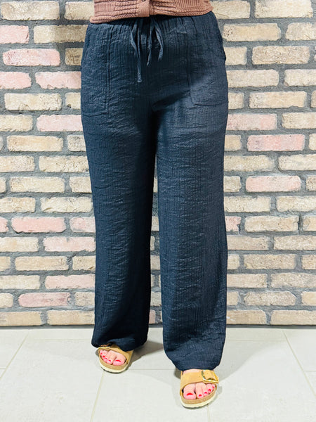 Drawstrings Wide Pants - Black