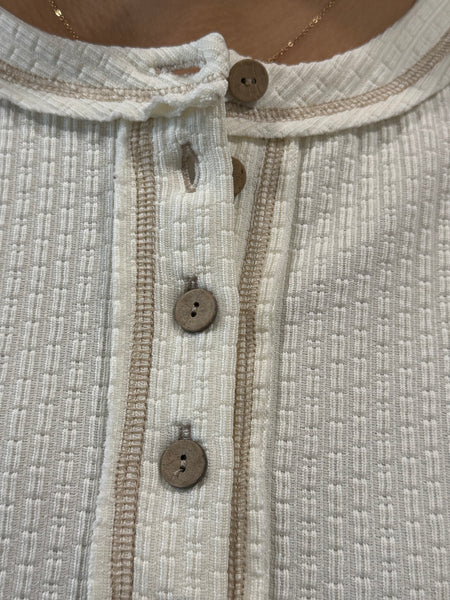 Textured Knit Henley Top - Ivory