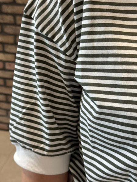 Striped Contrast Trim Top - DK Olive