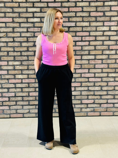 Front Tie Knit Tank Top - Pink