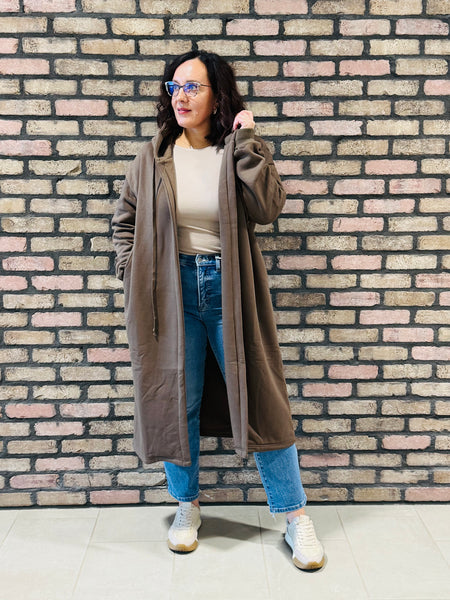 Fleece Hooded Coat - Brown