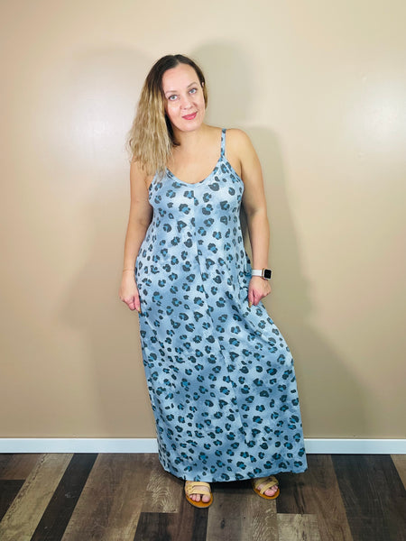 Leopard Cami Maxi Dress - Blue Grey