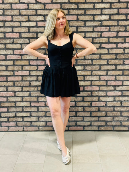 Sweetheart Neckline Romper - Black