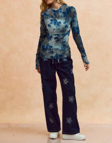 Floral Textured Top - Sapphire Blue